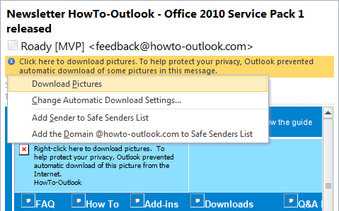 Images in Outlook not downloading